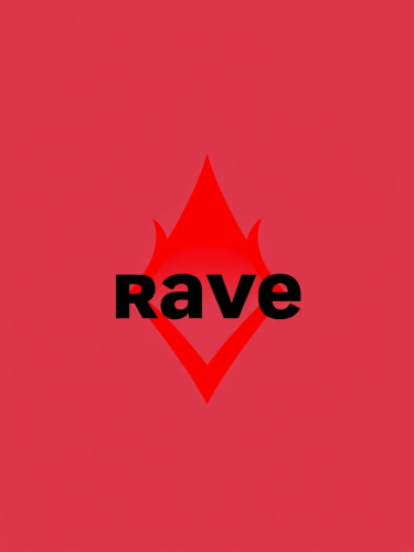 Red Rave's modern monochromatic logo with main red color.