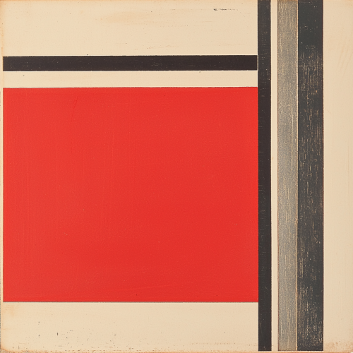 Red box with simple lines on beige background.