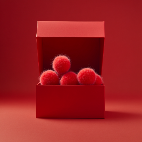 Red gift box with bouncing tennis balls