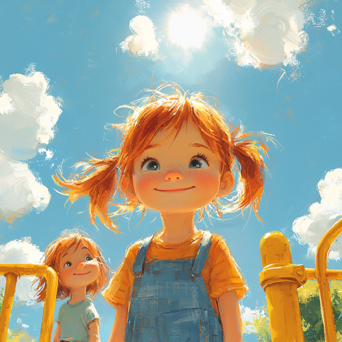 Redheaded girl playing on playground with friend