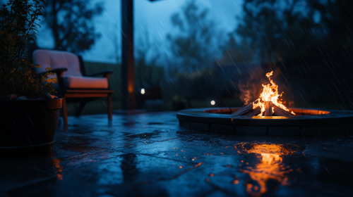 Relaxing by Campfire After Light Rainfall at Night