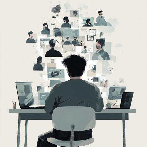 Remote worker with colleagues in office