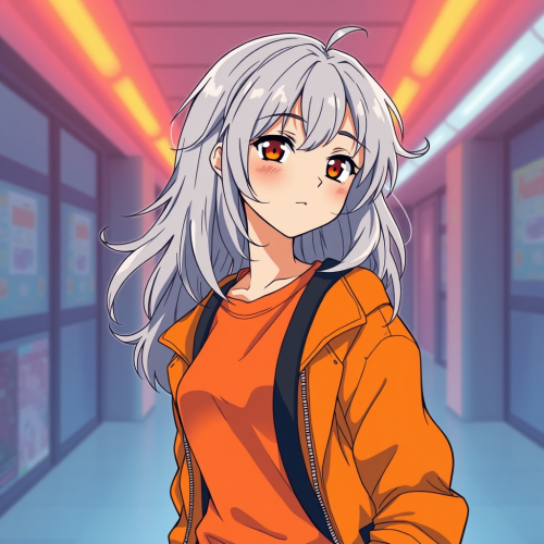 Retro Anime Style: 90s Girl with Grey Hair