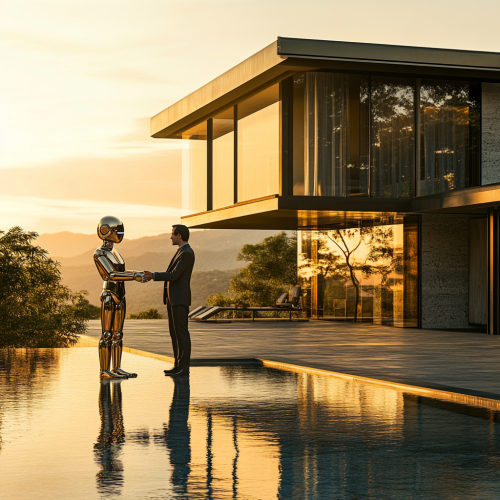 Robot Business Meeting at Luxurious Modern Mansion
