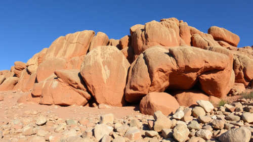 Rock formed by constantly flowing water in river bed.