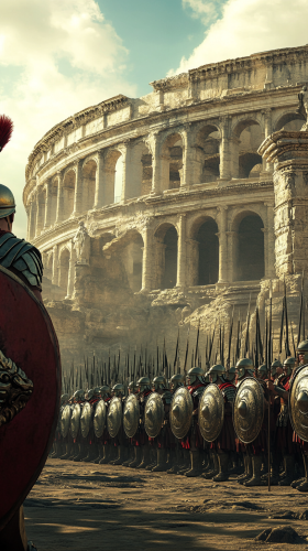 Roman leader with soldiers and architecture in background. Roman leader with soldiers and architecture in background.