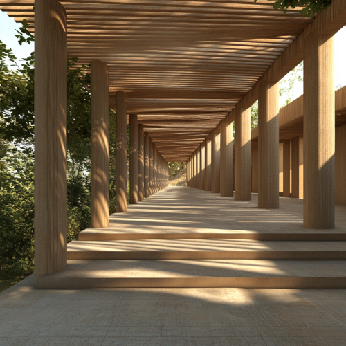 Roof with multiple layers rising like steps, platforms cascading. Roof with multiple layers rising like steps, platforms cascading.