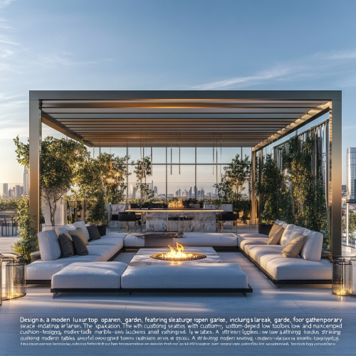 Rooftop garden oasis with modern luxury furniture and accessories. Rooftop garden oasis with modern luxury furniture and accessories.