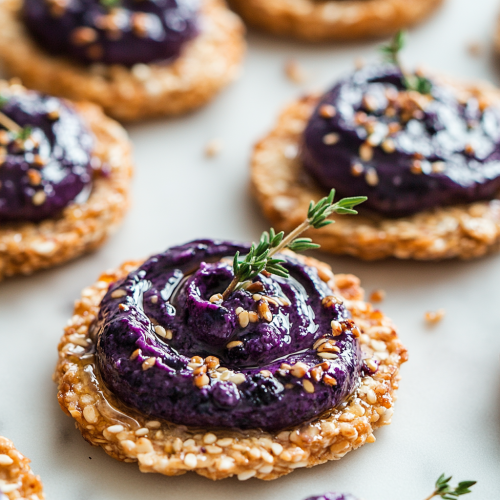 Rustic crackers with blueberry goat cheese swirl