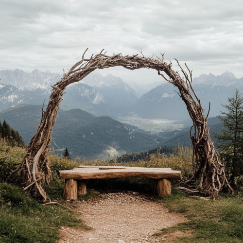 Rustic wooden mountain peak photo corner