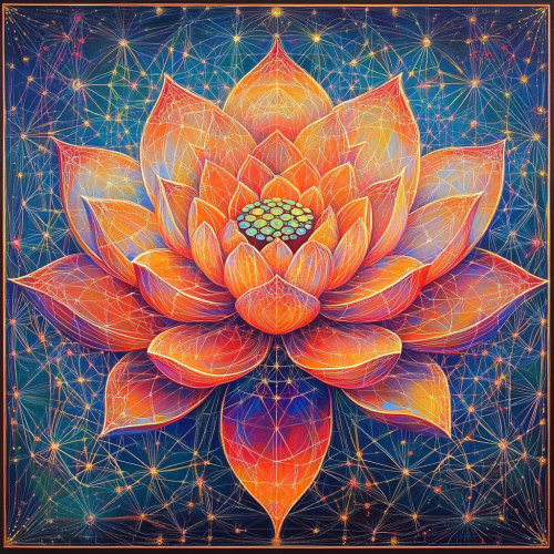 Sacred lotus flower blooming in divine matrix heart.