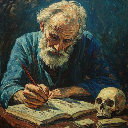 Saint Jerome Contemplates with Skull, Quill, and Bible