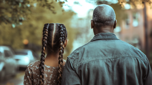 Samuel L Jackson walks with young girl