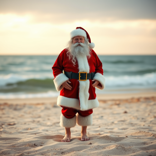 Santa Barefoot on Sandy Beach