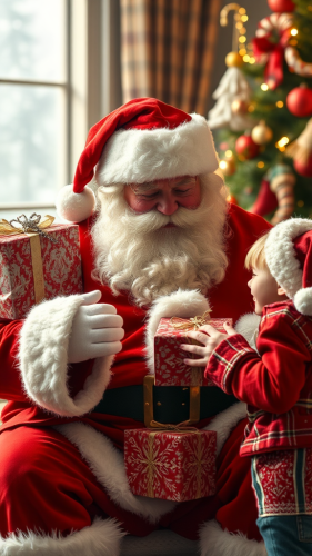 Santa Claus Giving Gifts to Kids Santa Claus Giving Gifts to Kids