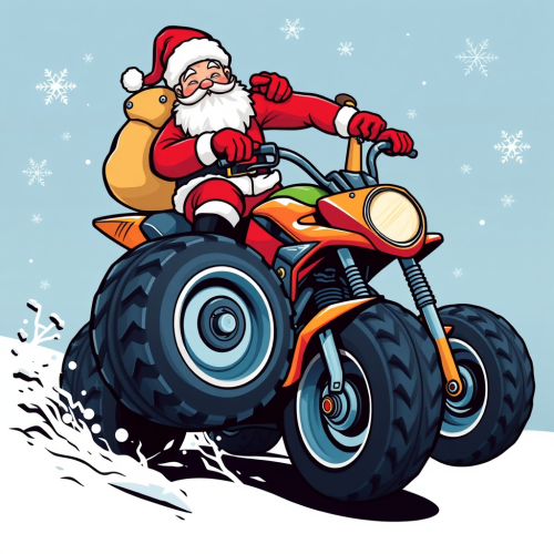 Santa Claus Riding Motorbike with Christmas Gifts
