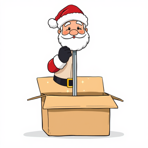 Santa Claus Unboxing a Magical Christmas Tree Pole
