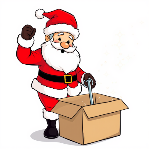 Santa Claus Unboxing a Shiny Christmas Tree Pole
