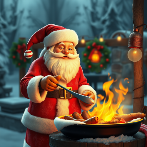 Santa Cooking BBQ on a Sunny Day