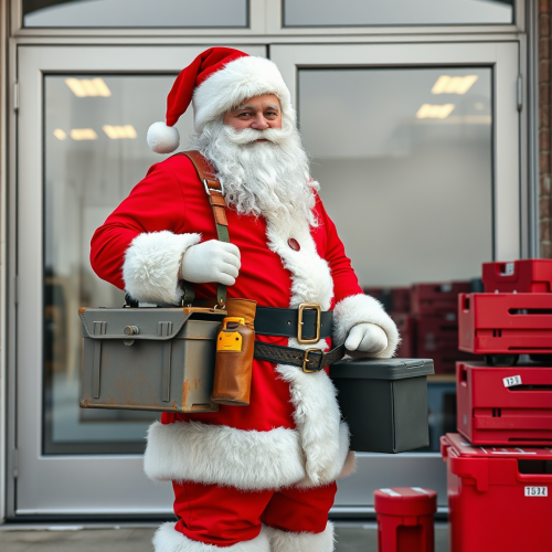 Santa with Tool Box by Aluminium Doors