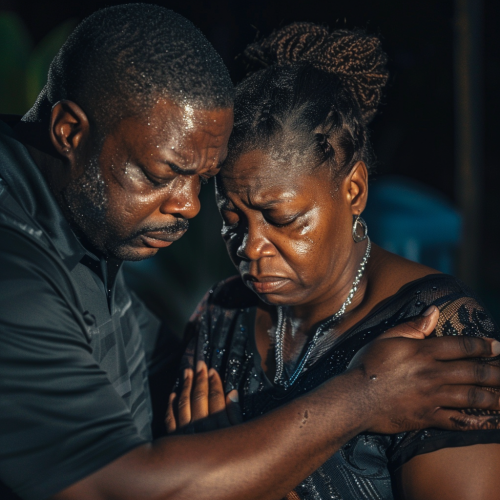 Scene with Gloria grieving brother's death, husband comforts. Scene with Gloria grieving brother's death, husband comforts.