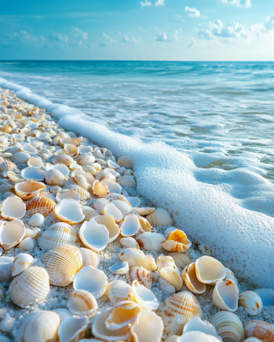 Seashell Beach Waves Seascape Stock Photo