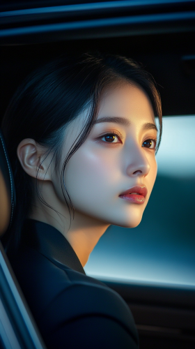 Japanese woman in luxurious car interior