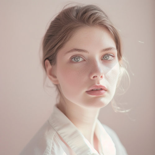 Serious woman in a calm studio setting with grace