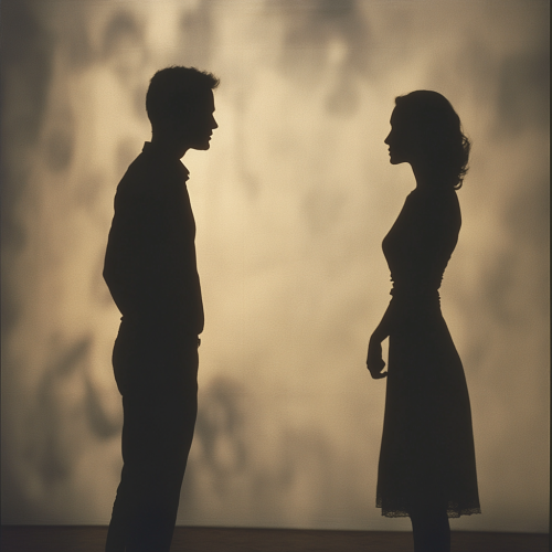 Silhouettes of a man and woman in conflict