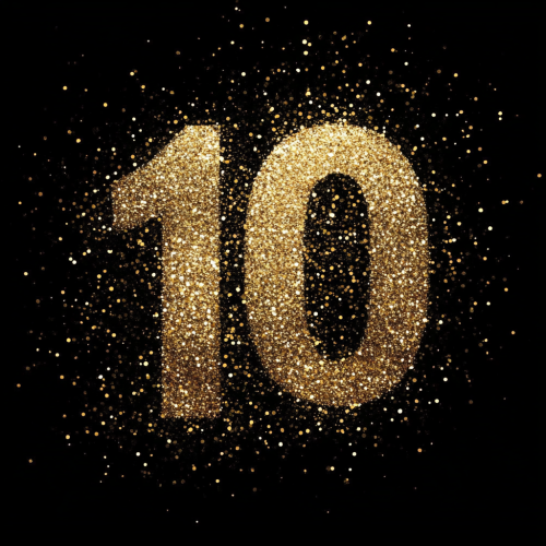 Shimmering black-gold background with subtle number 10 blend. Shimmering black-gold background with subtle number 10 blend.