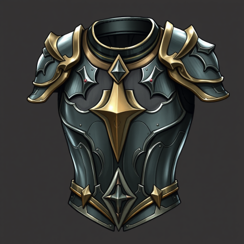 Shiny armor plate with detailed drawing of chest.