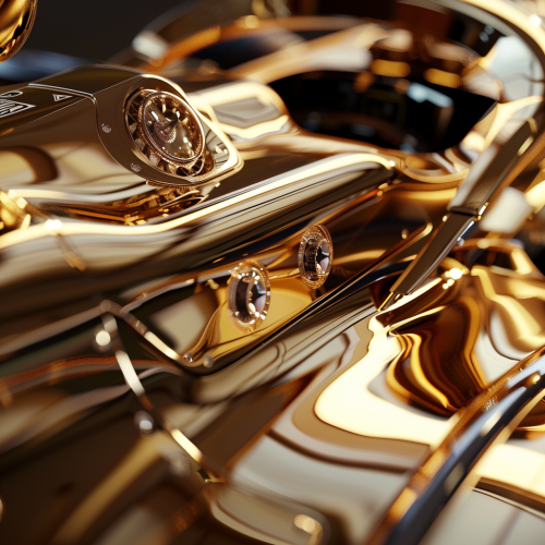 Shiny gold car part shown up close