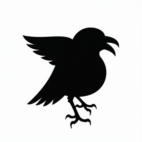 Silhouette of black and white raven sketch.