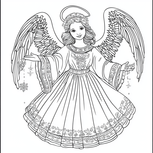 Simple Christmas Angel Coloring Page with Festive Signs
