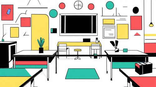 Simple Classroom Drawing with Geometric Shapes and Colors
