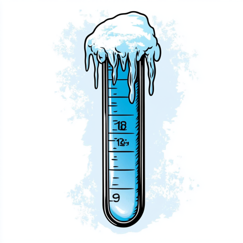 Simple design of ice-cold blue thermometer with black outline.