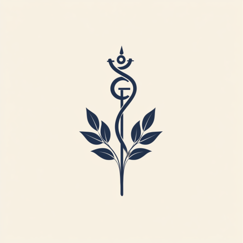 Simple logo design inspired by ancient health symbols.