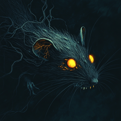 Sinister red-eyed rat dog with yellow fangs. Illustration