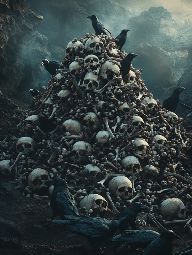 Skulls and Bones Tower with Crows