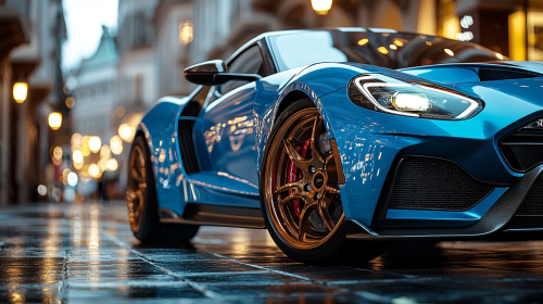 Sleek Gulf Blue Car Wheel in Closeup