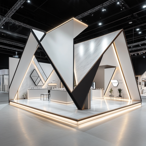 Sleek modern trade show booth featuring white tents