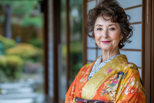 Smiling Japanese Landlady in Front of Traditional Building