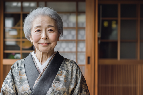 Smiling Japanese Landlady in Traditional Kimono