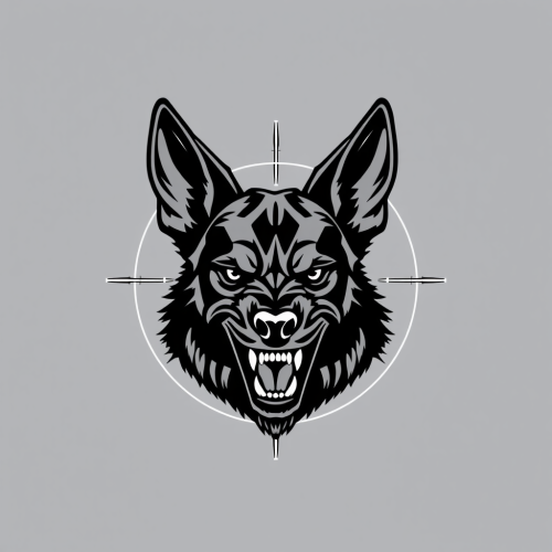 Snarling Belgian Malinois Head in Crosshairs Logo