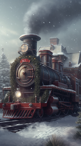 Snowy Christmas Train in Festive Winter Scene