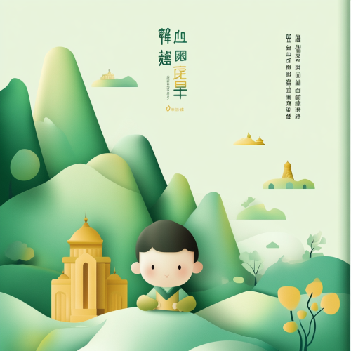 Soft Light Green Cartoon Poster with Regional Elements