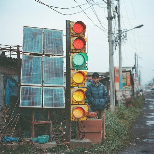 Solar power equipment in Chinese factory yard display.