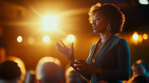 Speaker addresses audience in an event