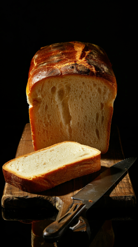 Sourdough bread loaf with slice standing up