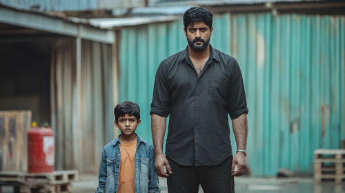 South Indian Hero and Young Boy in Warehouse